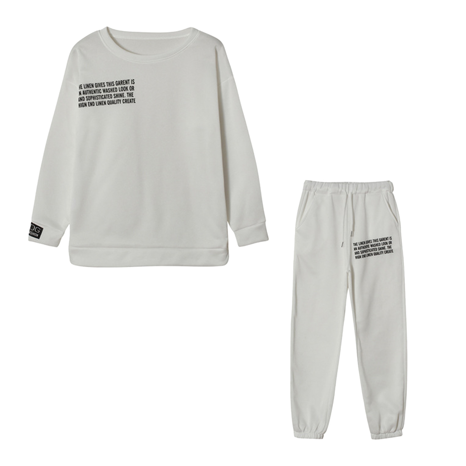 thumbnail image 4 of Conjunto de chándal de mujer con estampado de letras de 2 piezas: camiseta de manga larga con cuello redondo y pantalones holgados, informal/deportivo, otoño/invierno (S-XL), 4 of 8
